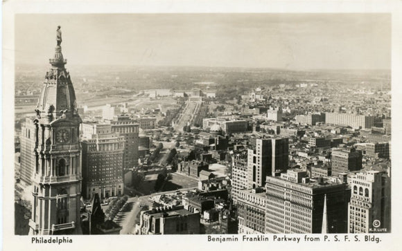 Benjamin Franklin Parkway from P. S. F. S. Building, Philadelphia, PA [Postcard]