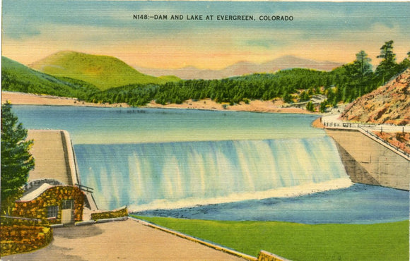 Dam and Lake at Evergreen, CO [Postcard]