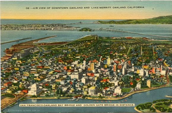 Air View of Downtown Oakland and Lake Merritt, Oakland, CA [Postcard]