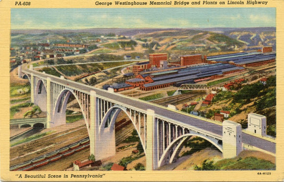 George Westinghouse Memorial Bridge and Plants on Lincoln Highway, PIttsburgh, PA [Postcard]
