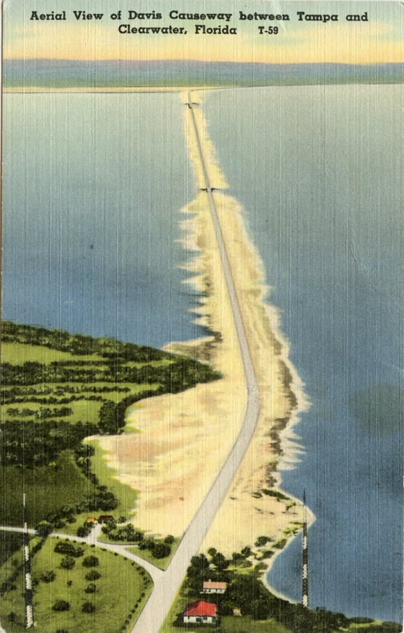 Aerial View of Davis Causeway Between Tampa and Clearwater, FL [Postcard]