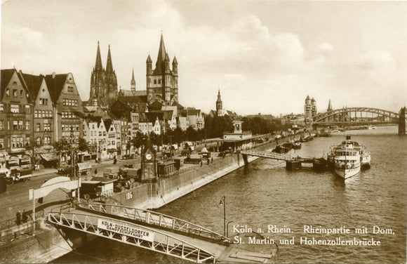 Koln a. Rhein, Rheinpartie mit Dom, St. Martin und Hohenzollernbrucke [Postcard]